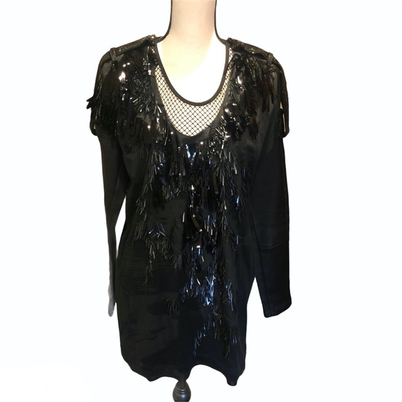 BARBARA BUI RUNWAY EMBELLISHED BLACK MINI DRESS WITH MESH SHIRT SIZE 40 - Picture 5 of 16